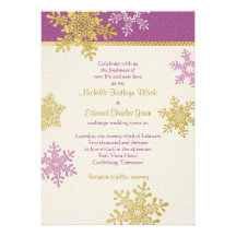 Faire-part de mariage pourpre d'hiver de flocon de