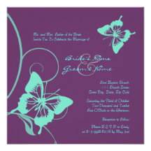 Faire-part de mariage pourpre et turquoise de papi