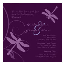 Faire-part de mariage pourpre foncé de libellule