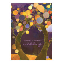 Faire-part de mariage romantique pourpre d'arbres 