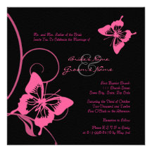 Faire-part de mariage rose et noir de papillon
