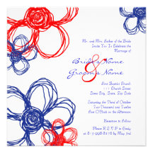 Faire-part de mariage rouge, blanc, bleu de fleurs