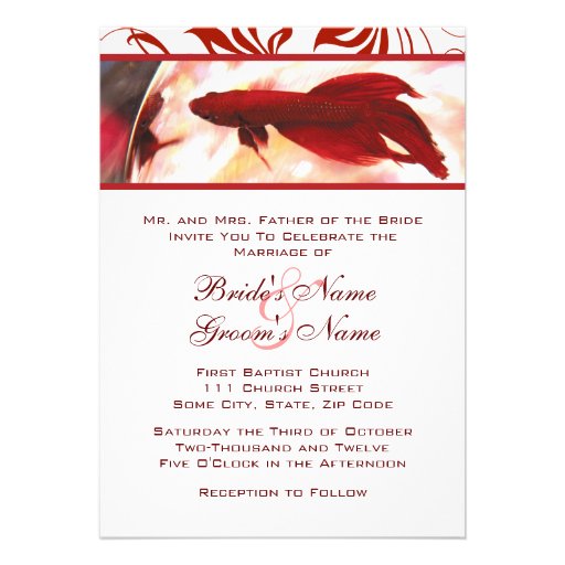 Faire-part de mariage rouge de poissons de Betta