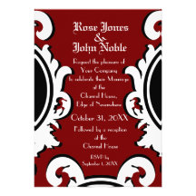 Faire-part de mariage (rouge) en ivoire baroque
