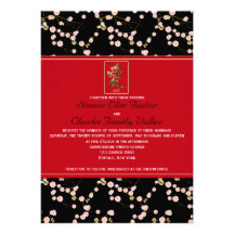 Faire-part de mariage rouge et noir de fleurs de c