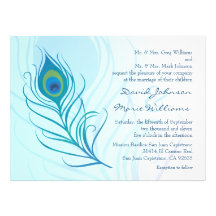 Faire-part de mariage turquoise de plume de paon