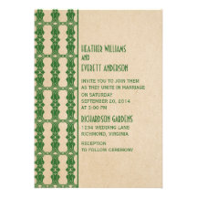 Faire-part de mariage vert de frontière d'art déco