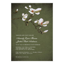 Faire-part de mariage vert et blanc de magnolia