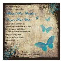 Faire-part de mariage vintage bleu de papillon