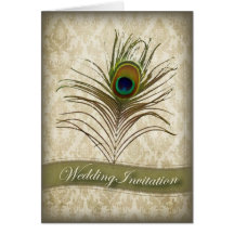 Faire-part de mariage vintage de paon de damassé carte de vœux