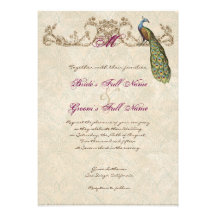 Faire-part de mariage vintage de paon et gravure à
