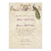 Faire-part de mariage vintage de paon et gravure à