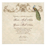 Faire-part de mariage vintage de paon et gravure à
