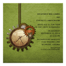 Faire-part de mariage vintage d'horloge, vert