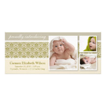 Faire-part de naissance 3-Photo baroque (taupe)