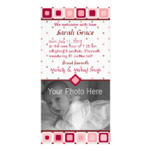Faire-part de naissance arrondi de carrés - fille photocarte customisée