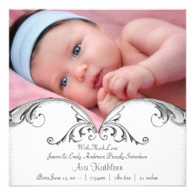 Faire-part de naissance blanc argenté de photo de 