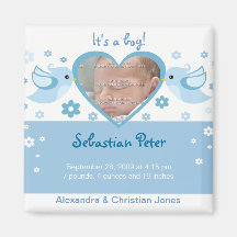 Faire-part de naissance bleu de bébé de photo d'in aimant pour réfrigérateur