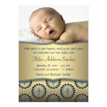 Faire-part de naissance bleu de photo de garçon d'