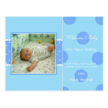 Faire-part de naissance bleu de point de polka cartes postales