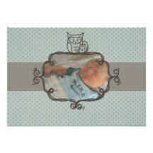 Faire-part de naissance bleu terreux de hibou