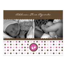 faire-part de naissance brun chocolat et rose carte postale