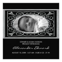 Faire-part de naissance carré noir et blanc de béb