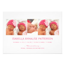 Faire-part de naissance chic de photo du rose 5 de