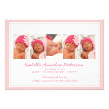 Faire-part de naissance chic de photo du rose 5 de
