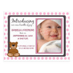 Faire-part de naissance de bébé de Polkadot d'ours Cartes Postales
