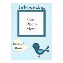 Faire-part de naissance de bébé d'oiseau bleu