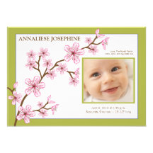 Faire-part de naissance de fille de fleurs de ceri