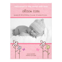 Faire-part de naissance de fleurs et de papillons