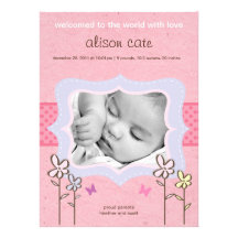 Faire-part de naissance de fleurs et de papillons