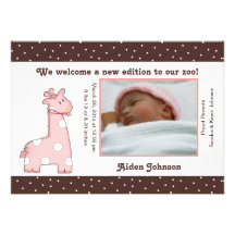 Faire-part de naissance de girafe (rose)