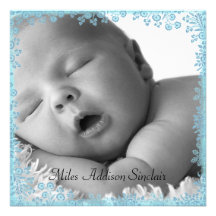 Faire-part de naissance de photo de garçon bleu