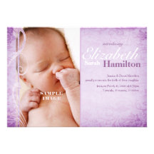 Faire-part de naissance de pourpre de bébé