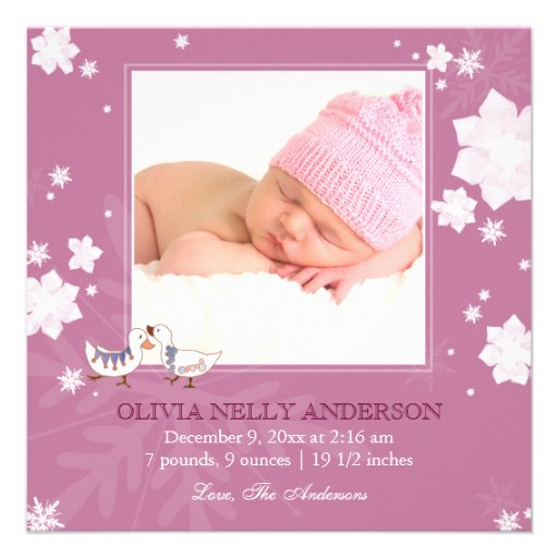 Faire-part de naissance de rose de bébé d'hiver de