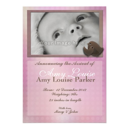 Faire-part de naissance de rose et de bébé de Brow