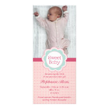 Faire-part de naissance doux de rose de photo de b