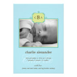 Faire-part de naissance encadré d'initiales - bleu