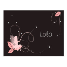 Faire-part de naissance fée rose étoiles arabesque cartes postales
