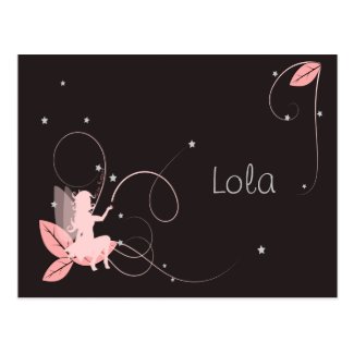 Faire-part de naissance fée rose étoiles arabesque cartes postales