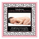 Faire-part de naissance floral de damassé de photo