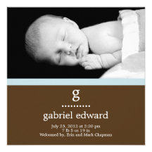 Faire-part de naissance initial doux de bébé