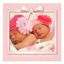 Faire-part de naissance jumeau rêveur rose de phot