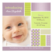Faire-part de naissance lilas de concepteur de pat