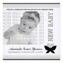 Faire-part de naissance noir de papillon