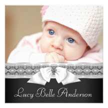 Faire-part de naissance noir et blanc de photo de 