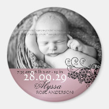 faire-part de naissance noir floral de Paisley de  Aimants Pour Réfrigérateur